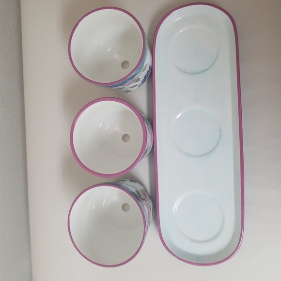 Garden Planter Ceramic Flower Herb Pots And Tray - Picture 1 of 8